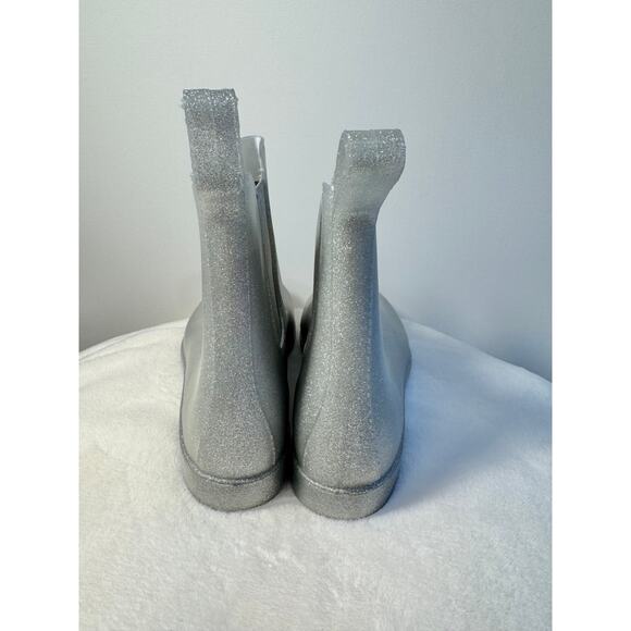 J Crew Mercantile Silver Gray Sparkle Rainboot Rubber Ankle Boot Wellie 10 NEW - Picture 4 of 9